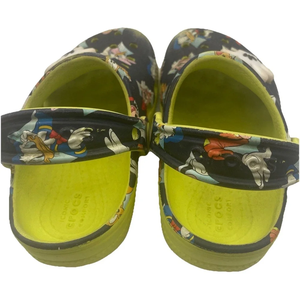 Disney Mickey Minnie Crocs Kids C8 Black‎ Lime Classic Clog Jibbitz Toddler